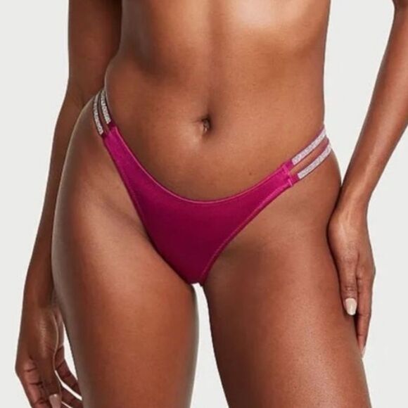 NWT VICTORIA’S SECRET STRAPPY BLING‎ PINK BRAZILIAN BIKINI SWIMSUIT BOTTOM XL - Picture 1 of 5